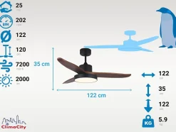 Ventilateur de plafond pales 122 cm avec LED et Wifi Réversible Hypersilence