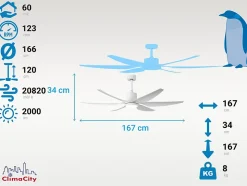 Ventilateur de plafond pales 167 cm avec LED et Wifi Réversible Hypersilence
