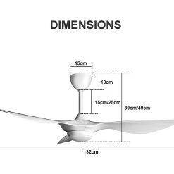 Ventilateur de plafond pales 132 cm avec LED et Wifi Réversible Hypersilence