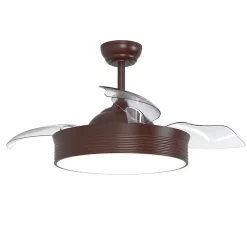 Ventilateur de plafond rétractable avec lumière LED marron