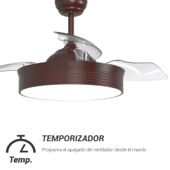Ventilateur de plafond rétractable avec lumière LED marron