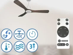 Ventilateur de plafond Réversible Thermostat Wifi Moteur à courant continu Toits en pente Télécommande Hypersilence Mémoire Shopi