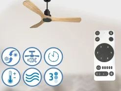 Ventilateur de plafond Réversible Thermostat Wifi Moteur à courant continu Toits en pente Télécommande Hypersilence Mémoire Shopi