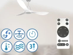 Ventilateur de plafond Réversible Thermostat Wifi Moteur à courant continu Toits en pente Télécommande Hypersilence Mémoire