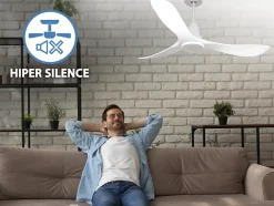 Ventilateur de plafond Réversible Thermostat Wifi Moteur à courant continu Toits en pente Télécommande Hypersilence Mémoire