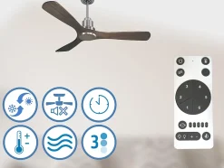 Ventilateur de plafond Réversible Thermostat Wifi Moteur à courant continu Toits en pente Télécommande Hypersilence Mémoire Shopi