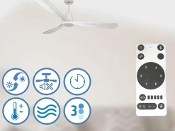 Ventilateur de plafond Réversible Thermostat Wifi Moteur à courant continu Toits en pente Télécommande Hypersilence Mémoire Shopi