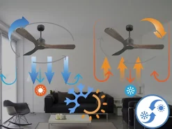 Ventilateur de plafond Réversible Thermostat Wifi Moteur à courant continu Toits en pente Télécommande Hypersilence Mémoire