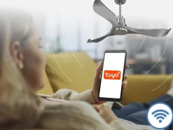 Ventilateur de plafond Réversible Thermostat Wifi Moteur à courant continu Toits en pente Télécommande Hypersilence Mémoire Shopi