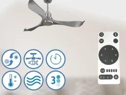 Ventilateur de plafond Réversible Thermostat Wifi Moteur à courant continu Toits en pente Télécommande Hypersilence Mémoire Shopi