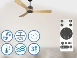 Ventilateur de plafond Réversible Thermostat Wifi Moteur à courant continu Toits en pente Télécommande Hypersilence Mémoire