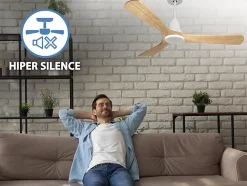 Ventilateur de plafond Réversible Thermostat Wifi Moteur à courant continu Toits en pente Télécommande Hypersilence Mémoire