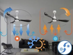 Ventilateur de plafond Réversible Thermostat Wifi Moteur à courant continu Toits en pente Télécommande Adaptateur 2/3 Lames Hyper