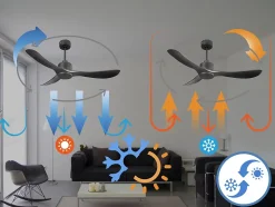 Ventilateur de plafond Réversible Thermostat Wifi Moteur à courant continu Toits en pente Télécommande Hypersilence Mémoire