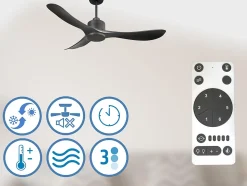 Ventilateur de plafond Réversible Thermostat Wifi Moteur à courant continu Toits en pente Télécommande Hypersilence Mémoire