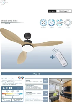 Ventilateur de plafond SCANDINAVE OKLAHOMA 55W 132cm - FARELEK - 112439