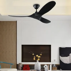 Ventilateur de Plafond Silencieux Reversible DC Noir en Bois Noir Sans Ampoule Telecommande 6 Vitesses Design Retro 108 cm EXQUIO