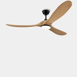 Ventilateur de Plafond Silencieux Reversible DC Noir en Bois clair Avec Lumiere Telecommande 6 Vitesses Design Retro 108 cm EXQUIO
