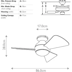 Ventilateur de Plafond Sola 86cm - Blanc mat