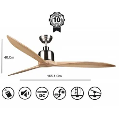 Ventilateur de plafond superdestratificateur,moteur DC,166 cm pales bois massif, ultra silencieux, wifi et thermostat