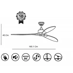 Ventilateur de plafond superdestratificateur,moteur DC,166 cm pales bois massif, ultra silencieux, wifi et thermostat