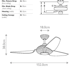 Ventilateur de Plafond Voya 152cm - Acier inoxydable brossé