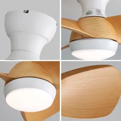 Ventilateur mini 58 cm LED 3 couleurs dimmable, 3 pales ABS, telecommande, moteur DC