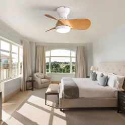 Ventilateur mini 58 cm LED 3 couleurs dimmable, 3 pales ABS, telecommande, moteur DC