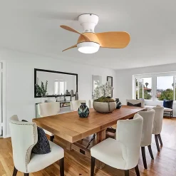 Ventilateur mini 58 cm LED 3 couleurs dimmable, 3 pales ABS, telecommande, moteur DC