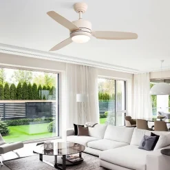 Ventilateur plafond 117 cm avec lumière LED, 3 pales ABS, moteur DC 6 vitesses télécommande