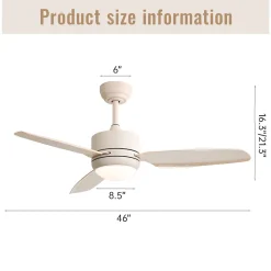 Ventilateur plafond 117 cm avec lumière LED, 3 pales ABS, moteur DC 6 vitesses télécommande