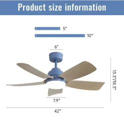 Ventilateur plafond 107 cm avec LED 22W, télécommande, 5 pales ABS, idéal chambre salon bureau