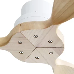 Ventilateur plafond 132 cm bois massif, 3 pales, moteur DC réversible, télécommande, sans lumière