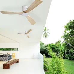 Ventilateur plafond 132 cm bois naturel, moteur DC réversible, télécommande, silencieux
