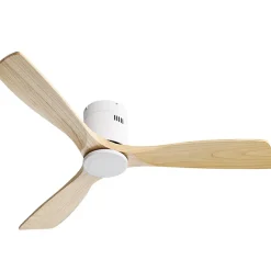 Ventilateur plafond 132 cm bois naturel, moteur DC réversible, télécommande, silencieux