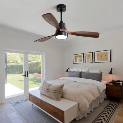 Ventilateur plafond 122 cm bois, 3 pales solides, moteur DC réversible, télécommande