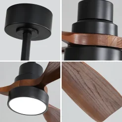Ventilateur plafond 122 cm bois, 3 pales solides, moteur DC réversible, télécommande
