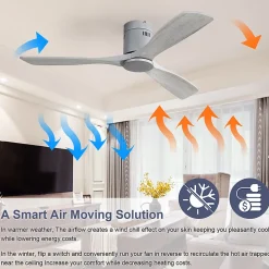 Ventilateur plafond 132 cm bois sculpté, moteur DC réversible, télécommande, sans lumière