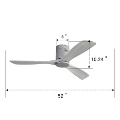 Ventilateur plafond 132 cm bois sculpté, moteur DC réversible, télécommande, sans lumière
