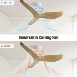 Ventilateur plafond 132 cm sans lumière, moteur DC réversible, 3 pales ABS, 6 vitesses, télécommande