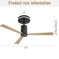 Ventilateur plafond 52 pouces, 3 pales ABS, moteur DC 6 vitesses, télécommande, silencieux
