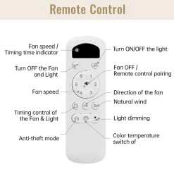 Ventilateur plafond 46 pouces, 3 pales ABS, moteur DC 6 vitesses, télécommande chambre