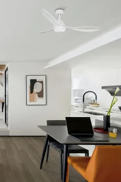 Ventilateur plafond acier blanc avec LED moteur DC 5 vitesses inverseur