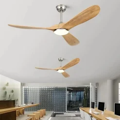Ventilateur Plafond DC Reversible Silencieux Noir et Bois Avec Lumière, Télécommande 177.80 cm - EXQUIO