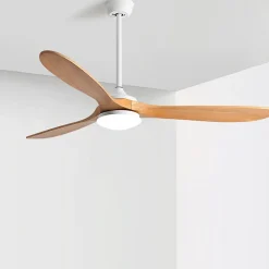 Ventilateur Plafond DC Reversible Silencieux Noir et Bois Avec Lumière, Télécommande 177.80 cm - EXQUIO