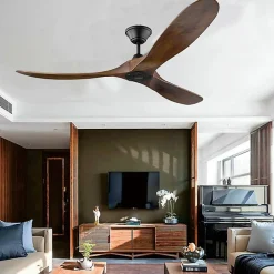 Ventilateur Plafond DC Reversible Silencieux Noir et Bois Sans Lumière, Telecommande 108 cm - EXQUIO