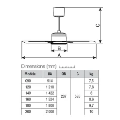 Ventilateur plafonnier d'intérieur à pâles modulaires blanc 160 cm - VORTICE - VPNECO160