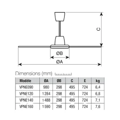 Ventilateur plafonnier d'intérieur gris argenté 120 cm - VORTICE - VPNEG120