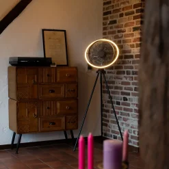Ventilateur sur pied trépied noir avec LED 3 niveaux de luminosité réglable - Marleen