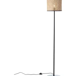 WILEY Lampadaire droit 1L bois clair/noir E27 D.30cm 60W - métal/rotin - ampoule non incluse